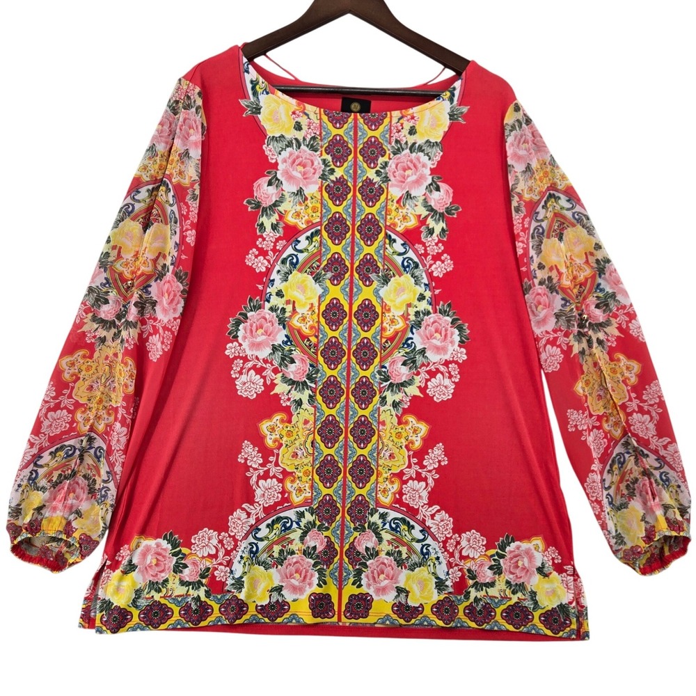 JM Collection NEW XL Starfish Combo Medallion Garde Tunic Top Women Boho Floral‎